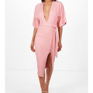 Boohoo kimono sleeve belted midi dress.